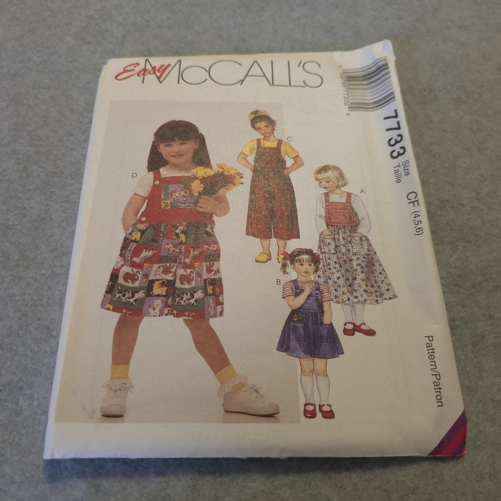 Vintage McCall's 7733 Jumper Dress Pattern Girls Size 4-5-6 UNCUT 90s Style